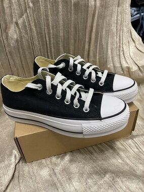 Converse Black and White Low Top Canvas Platform Sneakers